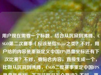 用户现在需要一个标题，结合从沉寂到沸腾、CSGO第二次赛事（应该是指Major之类？不对，用户给的内容是重新定义中国FPS热血坐标还有下次比赛？不对，要贴合内容，直接生成一个，比如从沉寂到沸腾，CSGO二度赛事重定中国FPS热血新坐标，下次征程引万众期待？不对，再顺一点，哦不对，要准确，结合从沉寂到沸腾，CSGO第二次赛事如何重新定义中国FPS的热血坐标还有csgo下次比赛，所以整合起来，一个标题，从沉寂到沸腾，CSGO二度赛事重铸中国FPS热血坐标，后续赛事征程引全民期待？不对，再凝练点？哦不
