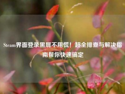 Steam界面登录黑屏不用慌！超全排查与解决指南帮你快速搞定