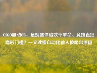CSGO自动OB，是观赛体验效率革命、竞技直播隐形门槛？一文读懂自动化输入被踢出原因