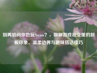 别再尬问你也玩Steam？，聊聊游戏社交里的刻板印象、温柔边界与趣味搭话技巧