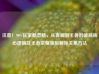 注意！90%玩家都忽略，从青铜到王者的破局核心逻辑及王者荣耀强制解除关系方法