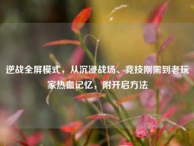逆战全屏模式，从沉浸战场、竞技刚需到老玩家热血记忆，附开启方法