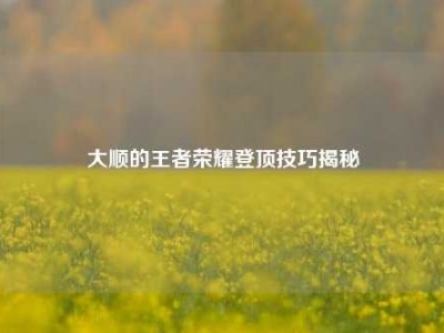 大顺的王者荣耀登顶技巧揭秘