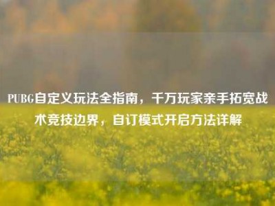 PUBG自定义玩法全指南，千万玩家亲手拓宽战术竞技边界，自订模式开启方法详解