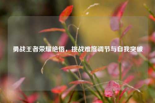 勇战王者荣耀绝悟，挑战难度调节与自我突破