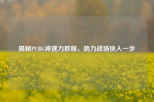 揭秘PUBG神速力教程，助力战场快人一步