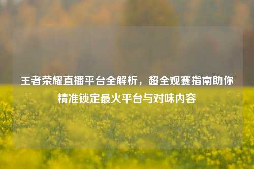 王者荣耀直播平台全解析,超全观赛指南助你精准锁定最火平台与对味内容