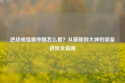 逆战戒指顺序图怎么看？从萌新到大神的装备进阶全指南