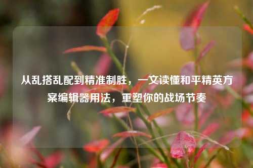 从乱搭乱配到精准制胜,一文读懂和平精英方案编辑器用法,重塑你的战场节奏