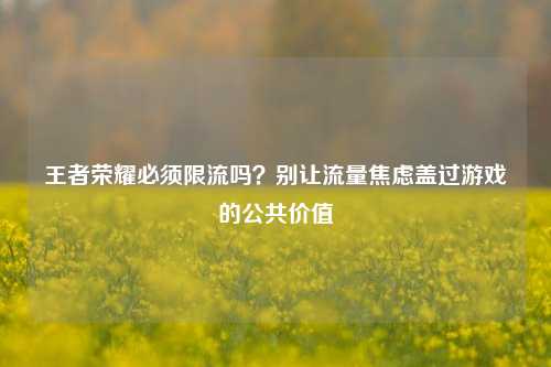 王者荣耀必须限流吗?别让流量焦虑盖过游戏的公共价值