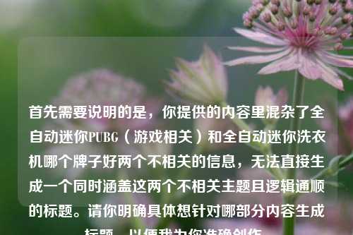 首先需要说明的是,你提供的内容里混杂了全自动迷你PUBG(游戏相关)和全自动迷你洗衣机哪个牌子好两个不相关的信息,无法直接生成一个同时涵盖这两个不相关主题且逻辑通顺的标题。请你明确具体想针对哪部分内容生成标题,以便我为你准确创作。