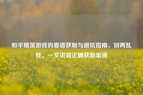 和平精英游戏码靠谱获取与避坑指南，别再乱找，一文讲清正确获取渠道