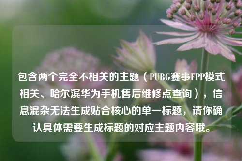 包含两个完全不相关的主题(PUBG赛事FPP模式相关、哈尔滨华为手机售后维修点查询),信息混杂无法生成贴合核心的单一标题,请你确认具体需要生成标题的对应主题内容哦。