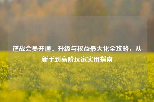 逆战会员开通、升级与权益最大化全攻略,从新手到高阶玩家实用指南