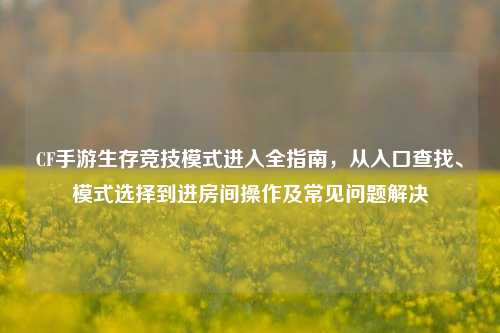 CF手游生存竞技模式进入全指南,从入口查找、模式选择到进房间操作及常见问题解决