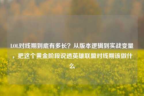 LOL对线期到底有多长?从版本逻辑到实战变量,把这个黄金阶段说透英雄联盟对线期该做什么