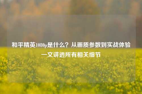 和平精英1080p是什么?从画质参数到实战体验一文讲透所有相关细节