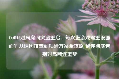 COD16对局房间突遭重启、每次进游戏需重设画面?从诱因排查到根治方案全攻略 帮你彻底告别对局断连噩梦