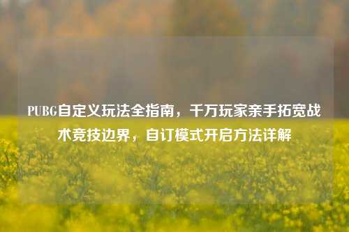 PUBG自定义玩法全指南，千万玩家亲手拓宽战术竞技边界，自订模式开启方法详解