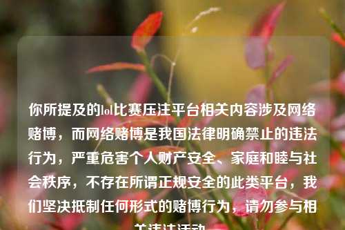 你所提及的lol比赛压注平台相关内容涉及网络赌博，而网络赌博是我国法律明确禁止的违法行为，严重危害个人财产安全、家庭和睦与社会秩序，不存在所谓正规安全的此类平台，我们坚决抵制任何形式的赌博行为，请勿参与相关违法活动。