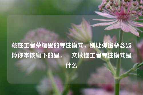 藏在王者荣耀里的专注模式,别让弹窗杂念毁掉你本该赢下的星,一文读懂王者专注模式是什么