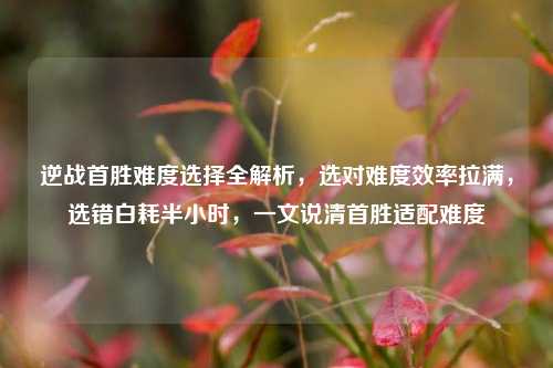 逆战首胜难度选择全解析，选对难度效率拉满，选错白耗半小时，一文说清首胜适配难度