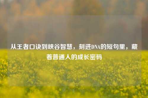 从王者口诀到峡谷智慧,刻进DNA的短句里,藏着普通人的成长密码