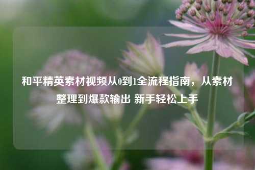 和平精英素材视频从0到1全流程指南,从素材整理到爆款输出 新手轻松上手