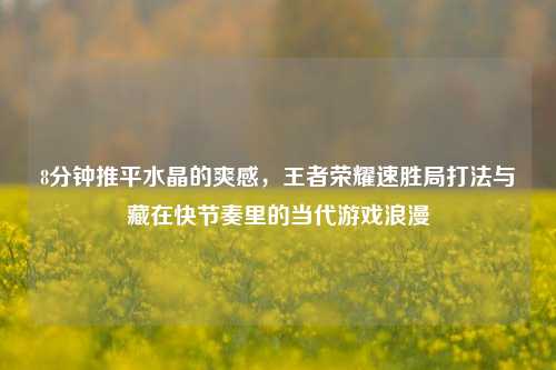 8分钟推平水晶的爽感,王者荣耀速胜局打法与藏在快节奏里的当代游戏浪漫