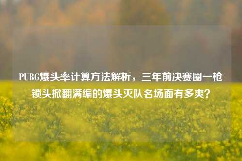 PUBG爆头率计算方法解析,三年前决赛圈一枪锁头掀翻满编的爆头灭队名场面有多爽?
