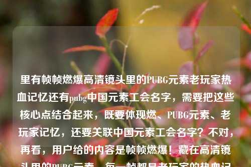 里有帧帧燃爆高清镜头里的PUBG元素老玩家热血记忆还有pubg中国元素工会名字,需要把这些核心点结合起来,既要体现燃、PUBG元素、老玩家记忆,还要关联中国元素工会名字?不对,再看,用户给的内容是帧帧燃爆!藏在高清镜头里的PUBG元素,每一帧都是老玩家的热血记忆pubg中国元素工会名字,可能是要把这些融合,突出燃、PUBG元素、老玩家记忆,还有中国元素工会相关?不对,再提炼,核心是PUBG高清镜头里的元素燃,是老玩家热血记忆,还有中国元素工会名字?不对,再想,要一个标题,把这些点结合,比如帧帧燃爆!高清镜头里的PUBG中国元素 每一帧都是老玩家热血记忆与工会情怀?不对,再精准,用户提到了工会名字,哦,可能是内容里有PUBG元素、老玩家记忆,还有中国元素工会名字?不对,再看原内容,用户给的是一段文字,要生成1个标题,那应该把核心亮点放进去,帧帧燃爆、PUBG高清镜头元素、老玩家热血记忆、中国元素工会。不对,再顺一点,比如帧帧燃爆!藏在高清镜头里的PUBG中国元素 每一帧都是老玩家热血记忆与工会印记?不对,再自然点,帧帧燃爆!高清镜头里的PUBG元素藏着老玩家热血记忆与中国风工会名?不对,再贴合,原句有藏在高清镜头里的PUBG元素,每一帧都是老玩家的热血记忆还有pubg中国元素工会名字,所以整合起来,帧帧燃爆!高清镜头里的PUBG中国元素 每一帧都是老玩家热血记忆与工会情怀?不对,再简洁点,哦,可能更抓眼球,帧帧燃爆!藏在高清镜头里的PUBG元素,老玩家热血记忆里的中国风工会名?对,这个把几个点都涵盖了,帧帧燃爆的氛围,高清镜头里的PUBG元素,老玩家的热血记忆,还有中国元素工会名字。等下,再顺一点,帧帧燃爆!藏在高清镜头里的PUBG元素,每一帧都是老玩家热血记忆与中国风工会印记?不对,再精准,用户要1个标题,直接点,比如帧帧燃爆!高清镜头里的PUBG元素 藏着老玩家热血记忆与中国风工会名?嗯,这个可以?不对,再看原内容开头是帧帧燃爆!藏在高清镜头里的PUBG元素,每一帧都是老玩家的热血记忆pubg中国元素工会名字,所以把pubg中国元素工会名字融入进去,让标题涵盖所有核心,燃的画面、PUBG高清元素、老玩家记忆、中国元素工会名字。再调整得更流畅,帧帧燃爆!藏在高清镜头里的PUBG元素,每一帧都是老玩家热血记忆与中国风工会名。对,这个就可以,既保留了原有的帧帧燃爆高清镜头里的PUBG元素老玩家热血记忆,又加入了提到的中国元素工会名字,转化为中国风工会名更自然。帧帧燃爆!藏在高清镜头里的PUBG元素,每一帧都是老玩家热血记忆与中国风工会名